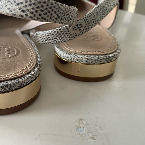 Tory Burch Leather Snakeskin Print Slingback Flats size 8.5 M - Picture 3 of 5